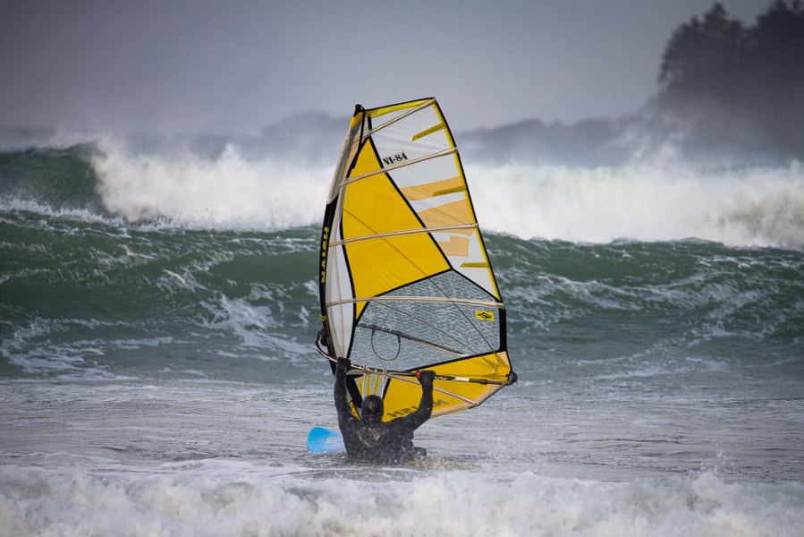 Jesse taunting the wave with a cheeky stalled waterstart
