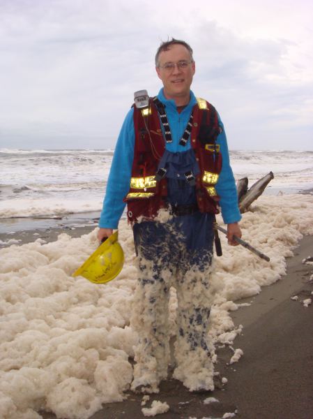 Foam from waves, Hecate Strait, East Beach
