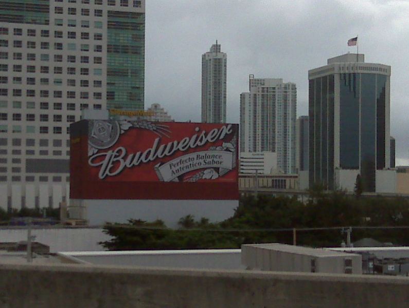 Building-sized billboard, downtown Miami - note the language!
