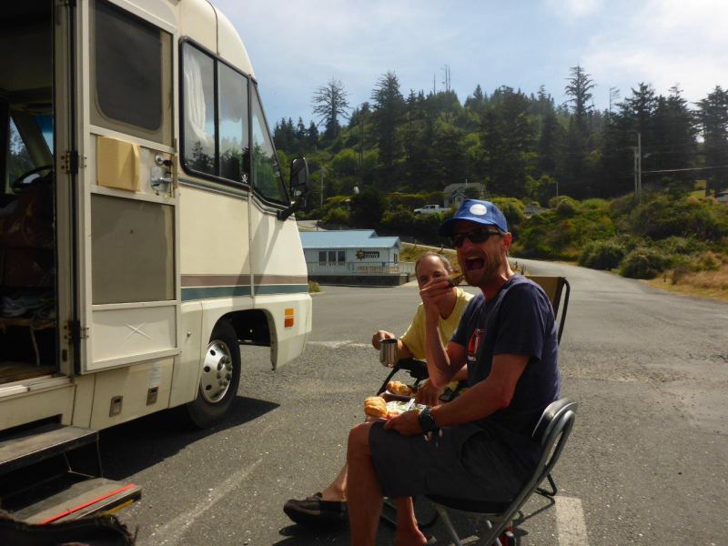 Feeding street people at Visitor's Center
