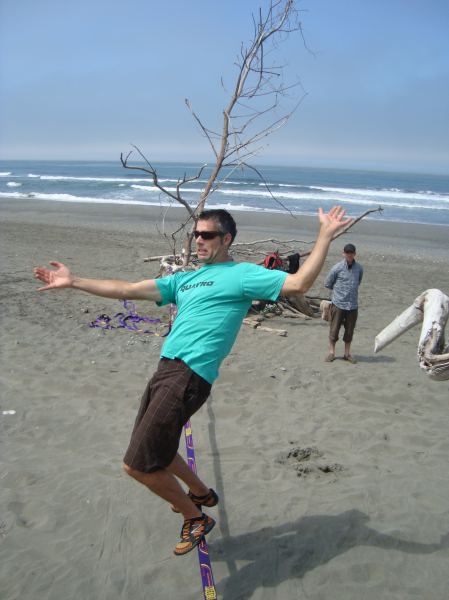 Windoc or Ed Grimley? - you decide.
Pre-session slacklining at Gold Beach
