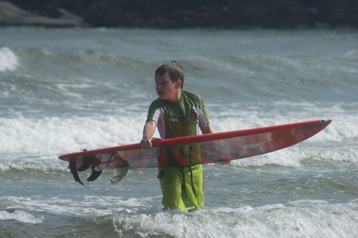 Scotty (aged 11) and his 5'10" Quad surfboard bought off a pro surfer in Westport, WA for $200US
