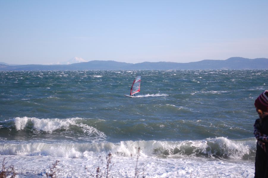 Agate beach windsurfing with Mt Baker in backgrnd
