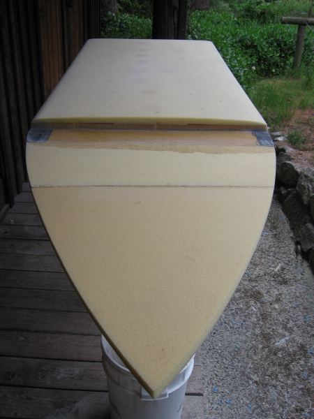 Deck shaped (main body) with bow glued on
Notice kevlar on torsion box poking out from under the deck
